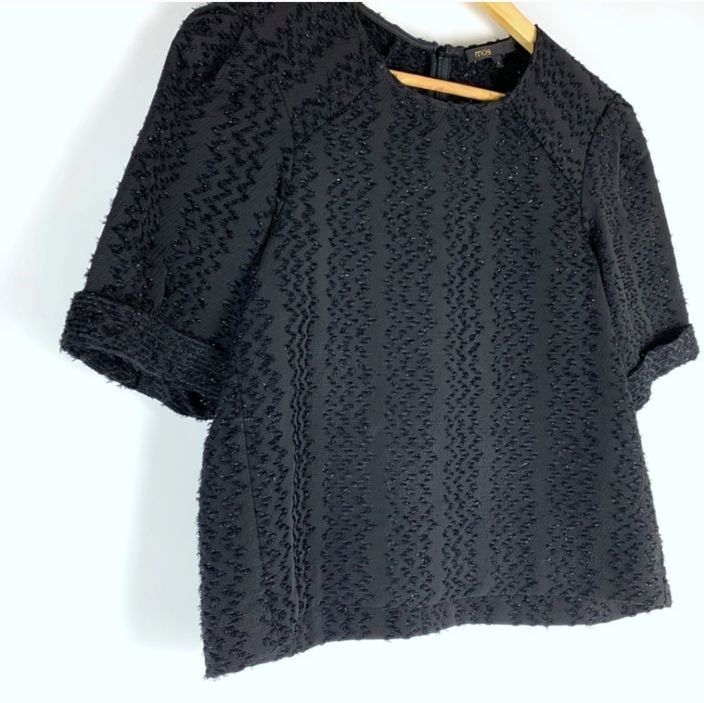 Maje Black Textured Crop Top - Size 1 (Small) - Picture 3 of 9